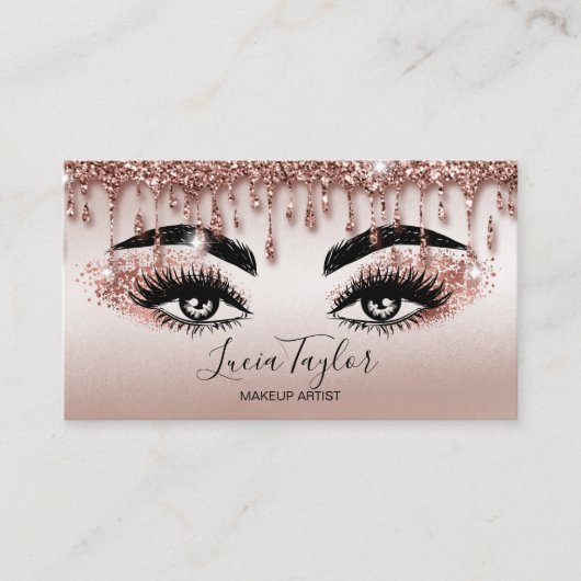 Makeup Lashes Rose Gold Glitzer Tropfen Visitenkarte (Vorderseite)