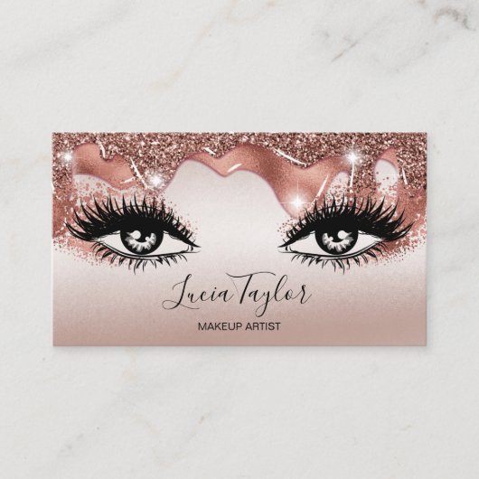 Makeup Lashes Rose Gold Glitzer Tropfen Visitenkarte (Vorderseite)