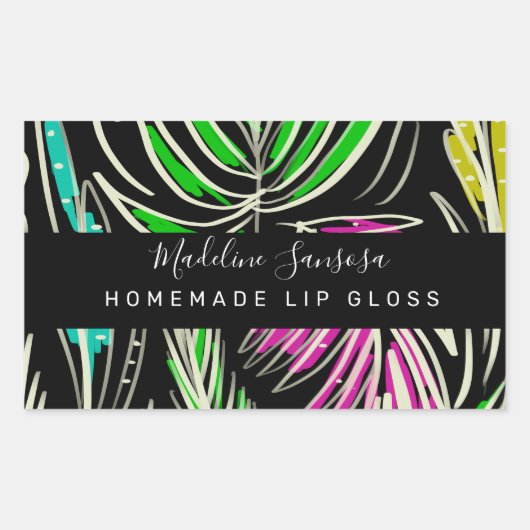 Makeup Lipgloss Bright Jungle Doodles Black Rechteckiger Aufkleber (Vorderseite)