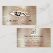 Makeup Logo Brawn Black Eyelash QrCode Rose Metal Visitenkarte (Vorne/Hinten)