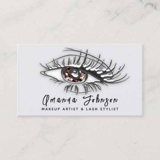 Makeup Logo Brawn Brown Eyelash Qr Code Silver Visitenkarte (Vorderseite)