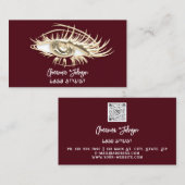 Makeup Logo Burgundy Gold Eyelash Qr Code Visitenkarte (Vorne/Hinten)