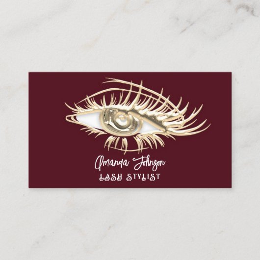 Makeup Logo Burgundy Gold Eyelash Qr Code Visitenkarte (Vorderseite)