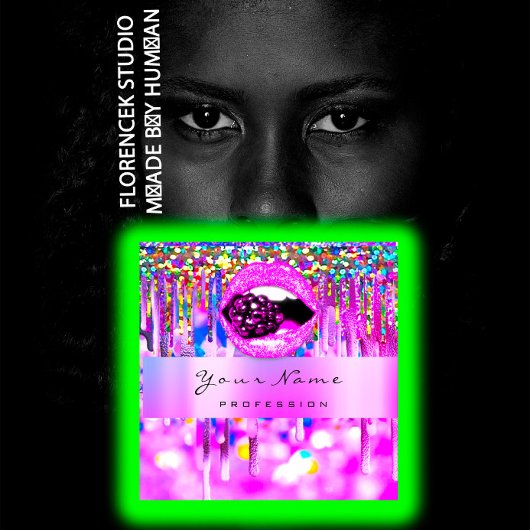 Makeup Logo Lips Holograph Tropfen Berry QRCODE LO Quadratische Visitenkarte