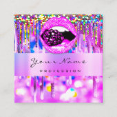 Makeup Logo Lips Holograph Tropfen Berry QRCODE LO Quadratische Visitenkarte (Vorderseite)