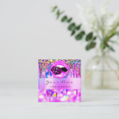 Makeup Logo Lips Holograph Tropfen Berry QRCODE LO Quadratische Visitenkarte (Stehend Vorderseite)