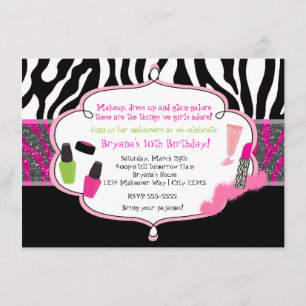 Makeup Makeover Zebra Geburtstagsparty Einladung