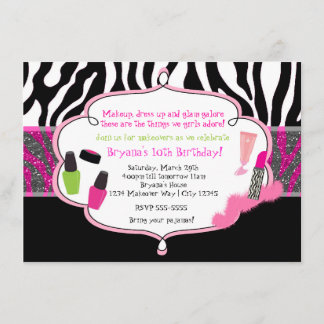Makeup Makeover Zebra Geburtstagsparty Einladung