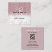Makeup Marble Rose Gold Glitter Monogram QR Quadratische Visitenkarte (Vorne/Hinten)