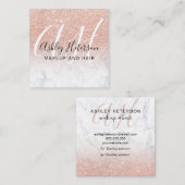 Makeup-Marmor-Rose Gold-Glitzer-Skript-Monogramm Quadratische Visitenkarte (Vorne/Hinten)