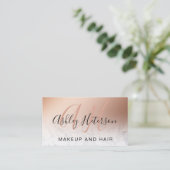 Makeup-Marmor-Rose Goldfolie-Skript mit Monogramm Visitenkarte (Stehend Vorderseite)
