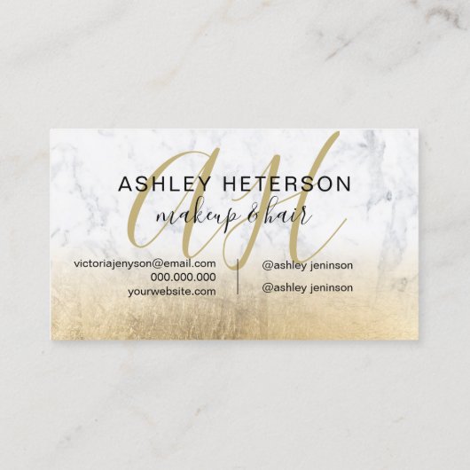Makeup mit Monogramm Goldfolie-Marmor-Skript Visitenkarte (Rückseite)