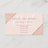 Makeup mit Monogramm Rose Gold Glitzer Streifen pi Visitenkarte (Rückseite)