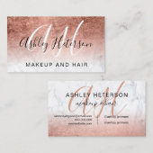 Makeup mit Monogramm Rose Goldfolie Marmor Drehbuc Visitenkarte (Vorne/Hinten)