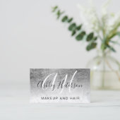 Makeup mit Monogramm Silber-Folie Marmorskript Visitenkarte (Stehend Vorderseite)