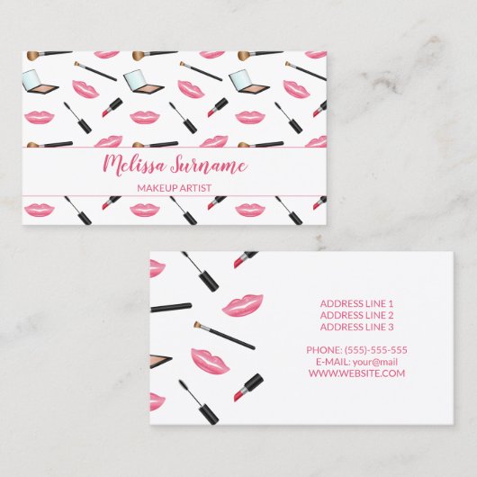 Makeup mit rosa Lippen Makeup Künstler Personalisi Visitenkarte (Vorne/Hinten)