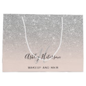 Makeup-Monogramm-Blush-Silber-Glitzer-Skript Große Geschenktüte (Rückseite)