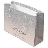Makeup-Monogramm-Blush-Silber-Glitzer-Skript Große Geschenktüte (Rückseite Schrägansicht)