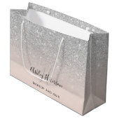 Makeup-Monogramm-Blush-Silber-Glitzer-Skript Große Geschenktüte (Vorderseite Schrägansicht)