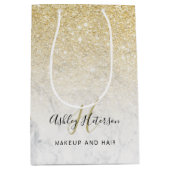 Makeup Monogramm Marmor Chic Gold Glitzer Skript Mittlere Geschenktüte (Vorderseite)