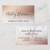 Makeup Monogramm Marmor Rose Gold-Folie Skript Visitenkarte (Vorne/Hinten)