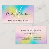Makeup-Monogramm-Regenbogen-Glitzer-Drehbuch pink Visitenkarte (Vorne/Hinten)
