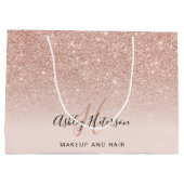 Makeup-Monogramm-Rose-Gold-Glitzer-Skript Große Geschenktüte (Rückseite)