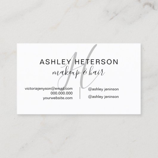 Makeup monogramm schwarz minimalistisch-elegantes visitenkarte (Rückseite)