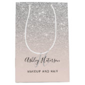 Makeup-Monogramm-Schwarz-Silber-Glitzer-Skript Mittlere Geschenktüte (Vorderseite)
