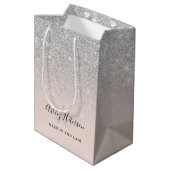 Makeup-Monogramm-Schwarz-Silber-Glitzer-Skript Mittlere Geschenktüte (Rückseite Schrägansicht)