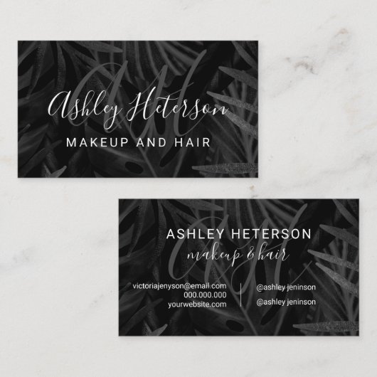 Makeup monogramm solide schwarze Palmenblatt Aquar Visitenkarte