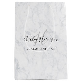 Makeup Monogramm weiße Marmorskripttypografie Mittlere Geschenktüte