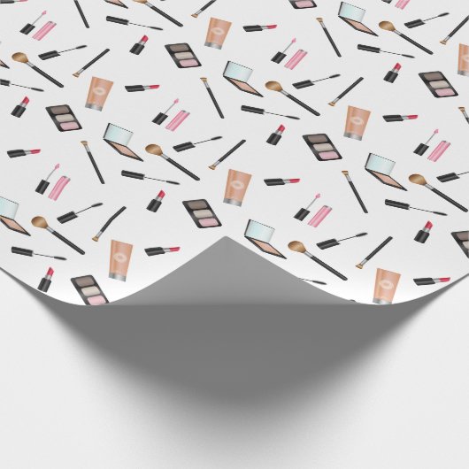 Makeup Muster mit Lipstick, Mascara, Pinsel usw. Geschenkpapier (Ecke)
