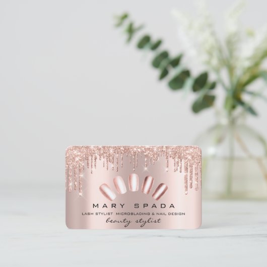 Makeup Nails Manicure Rose Glitzer Visitenkarte (Stehend Vorderseite)