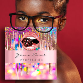 Makeup Nails Pink Rose Holograph Tropfens Kiss Lip Quadratische Visitenkarte