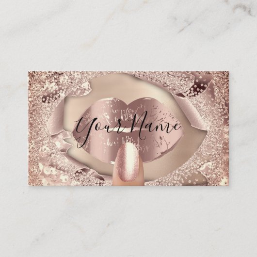 Makeup Nails Rose Gold Kiss Lips Glitzer Visitenkarte (Vorderseite)