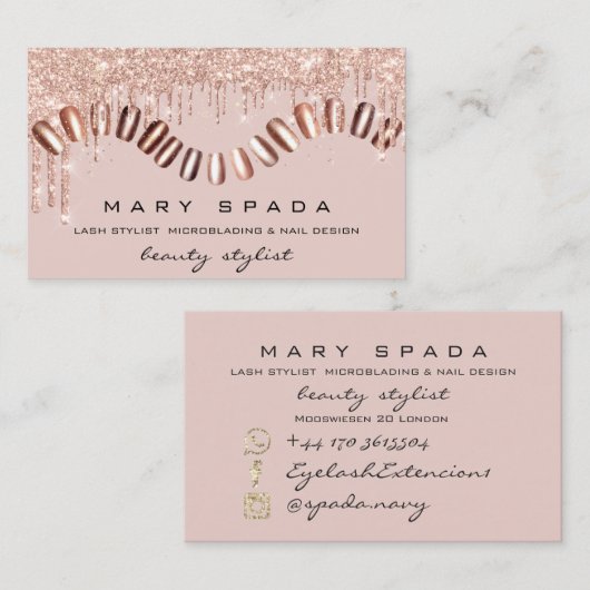 Makeup Nails Stylist Manicure Rose Gold Skinny Visitenkarte (Vorne/Hinten)