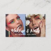 Makeup & Nails Weißes Skript 2 Fotos Visitenkarte (Vorderseite)