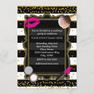 Makeup-Party Gold Konfetti & Streifen Glamour Einladung