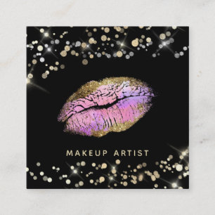 ~* Makeup Pastel Pink Lavendel Gold Glitzer Lippen Quadratische Visitenkarte