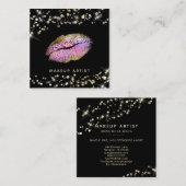~* Makeup Pastel Pink Lavendel Gold Glitzer Lippen Quadratische Visitenkarte (Vorne/Hinten)