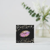 ~* Makeup Pastel Pink Lavendel Gold Glitzer Lippen Quadratische Visitenkarte (Stehend Vorderseite)