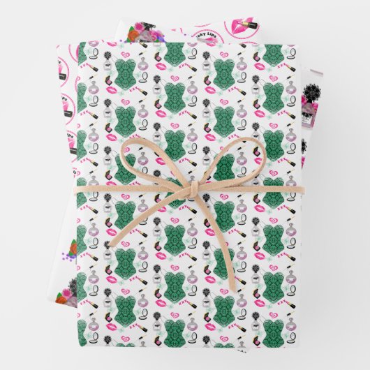 Makeup Perfume Niedlich Girly Modern Patterns Geschenkpapier Set (Beispiel)