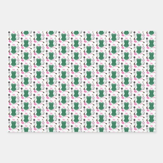 Makeup Perfume Niedlich Girly Modern Patterns Geschenkpapier Set (Vorderseite)