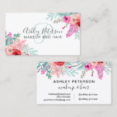 Makeup Pink Blütenfarbe Aquarell Trendfarben Monog Visitenkarte (Vorne/Hinten)