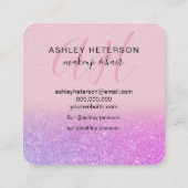 Makeup Pink purple glitter logo monogram Quadratische Visitenkarte (Rückseite)
