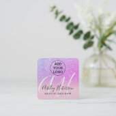 Makeup Pink purple glitter logo monogram Quadratische Visitenkarte (Stehend Vorderseite)