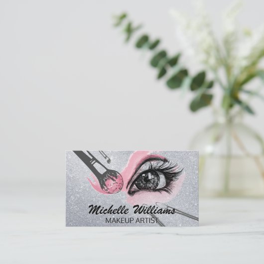 Makeup-Pinsel mit Makeup Visitenkarte (Stehend Vorderseite)