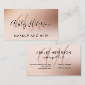 Makeup-Rosa-Goldfolie-Skript mit Monogramm Visitenkarte (Vorne/Hinten)