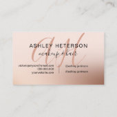 Makeup-Rosa-Goldfolie-Skript mit Monogramm Visitenkarte (Rückseite)